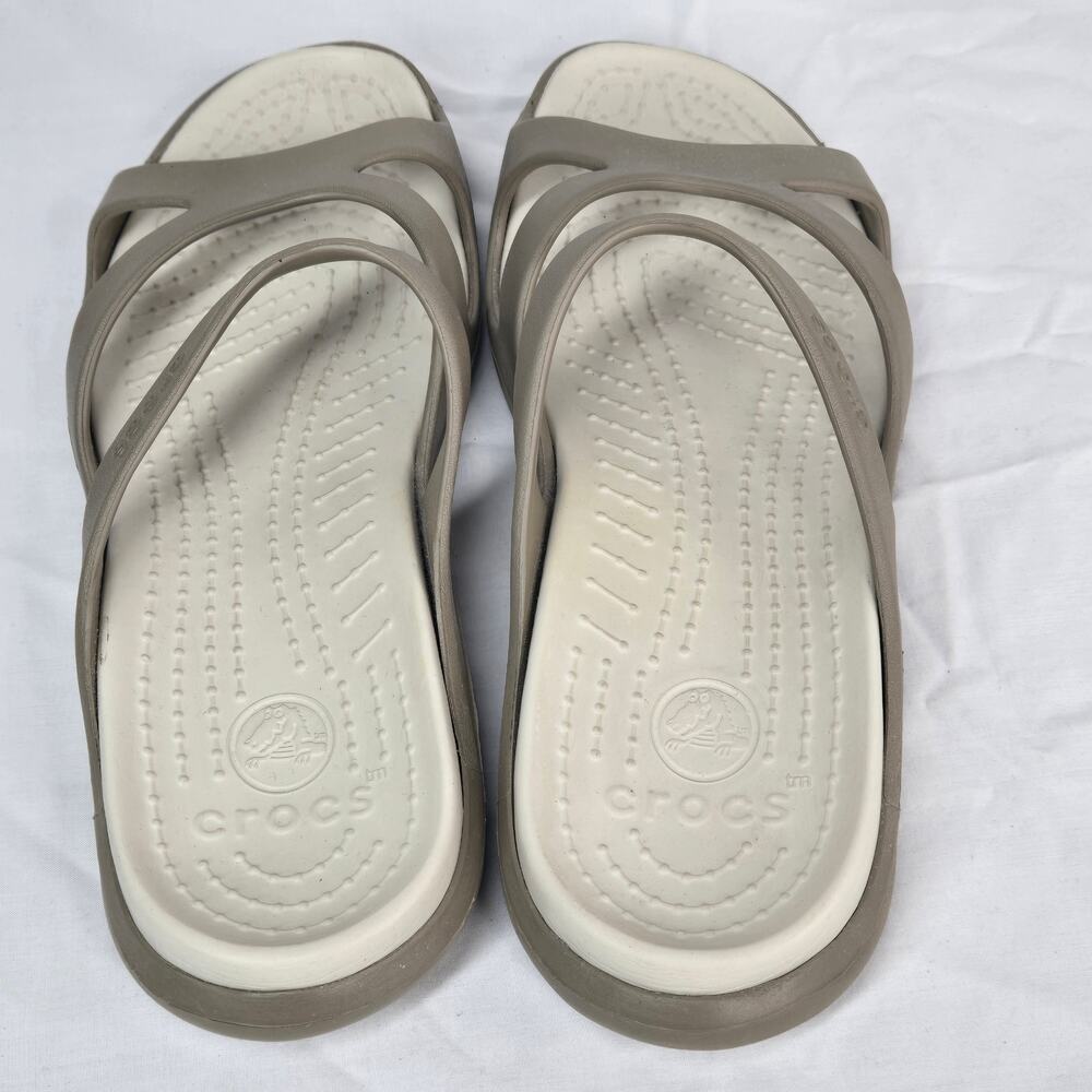 Crocs Meleen Sandals Womens Size 8 Khaki Tan Slide Strappy Comfort Shoes - Picture 7 of 10